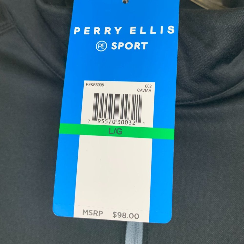 Mens Perry Ellis Large Blue Cotton Blend Long Sleeve Pull Over Half Zip Sweater - Picture 3 of 5